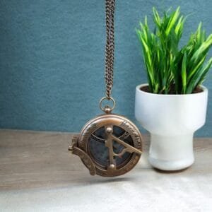 Antique Brass Sundial Compass With Wooden Case